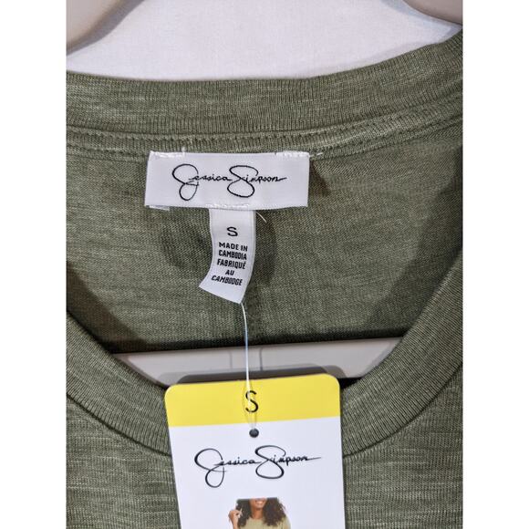 TShirt Dress Short Sleeve Midi Jessica Simpson Green S Crew Pockets Casual Layer - Picture 5 of 12